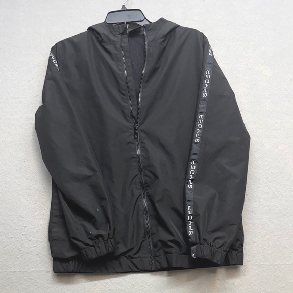Spyder Other - Spyder Windbreaker Jacket Mens M Black Full Zip Hooded Logo Tape Lightweight